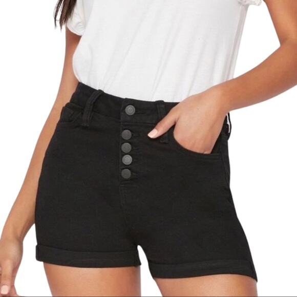 NWT YMI Jean Shorts Juniors 13 Black High Rise Button Fly Cuffed Stretch Basic - Picture 1 of 7